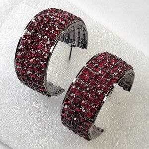 Red Crystal Earrings Half Hoop